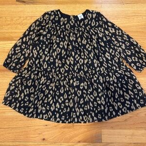 Carters Toddler Girl Black and Beige ruffle Sleeved Dress 2T